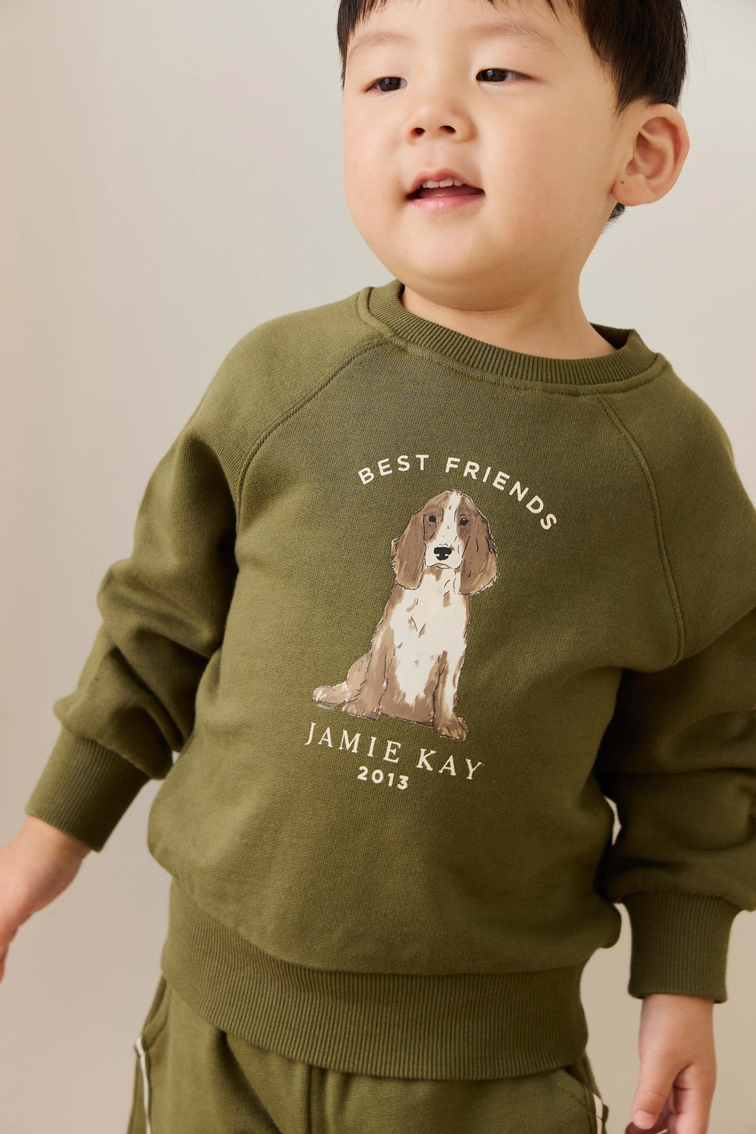 Organic Cotton Hayes Sweatshirt - Sicilian Olive Best Friends Childrens Sweatshirt from Jamie Kay USA