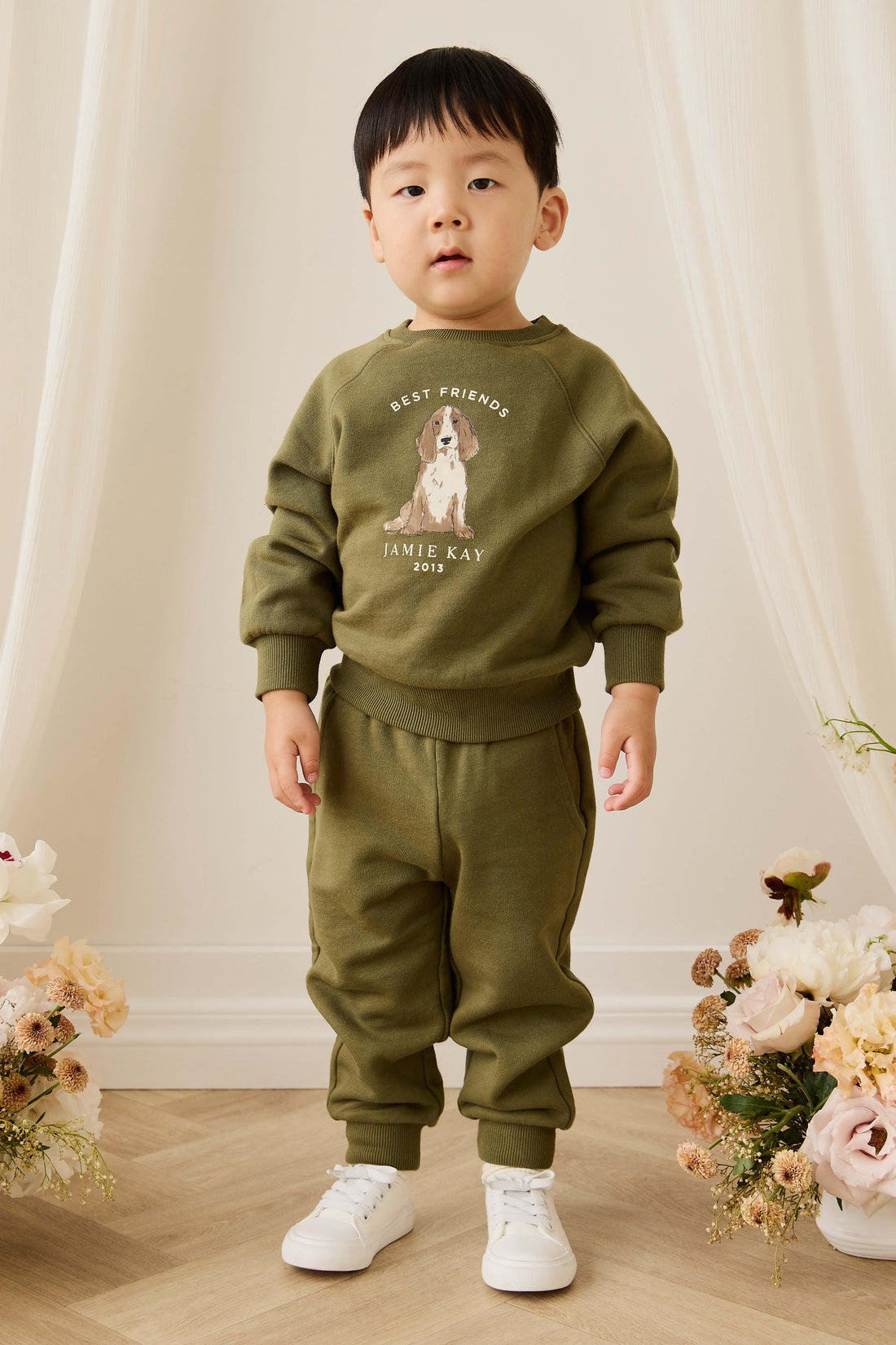 Organic Cotton Hayes Sweatshirt - Sicilian Olive Best Friends Childrens Sweatshirt from Jamie Kay USA