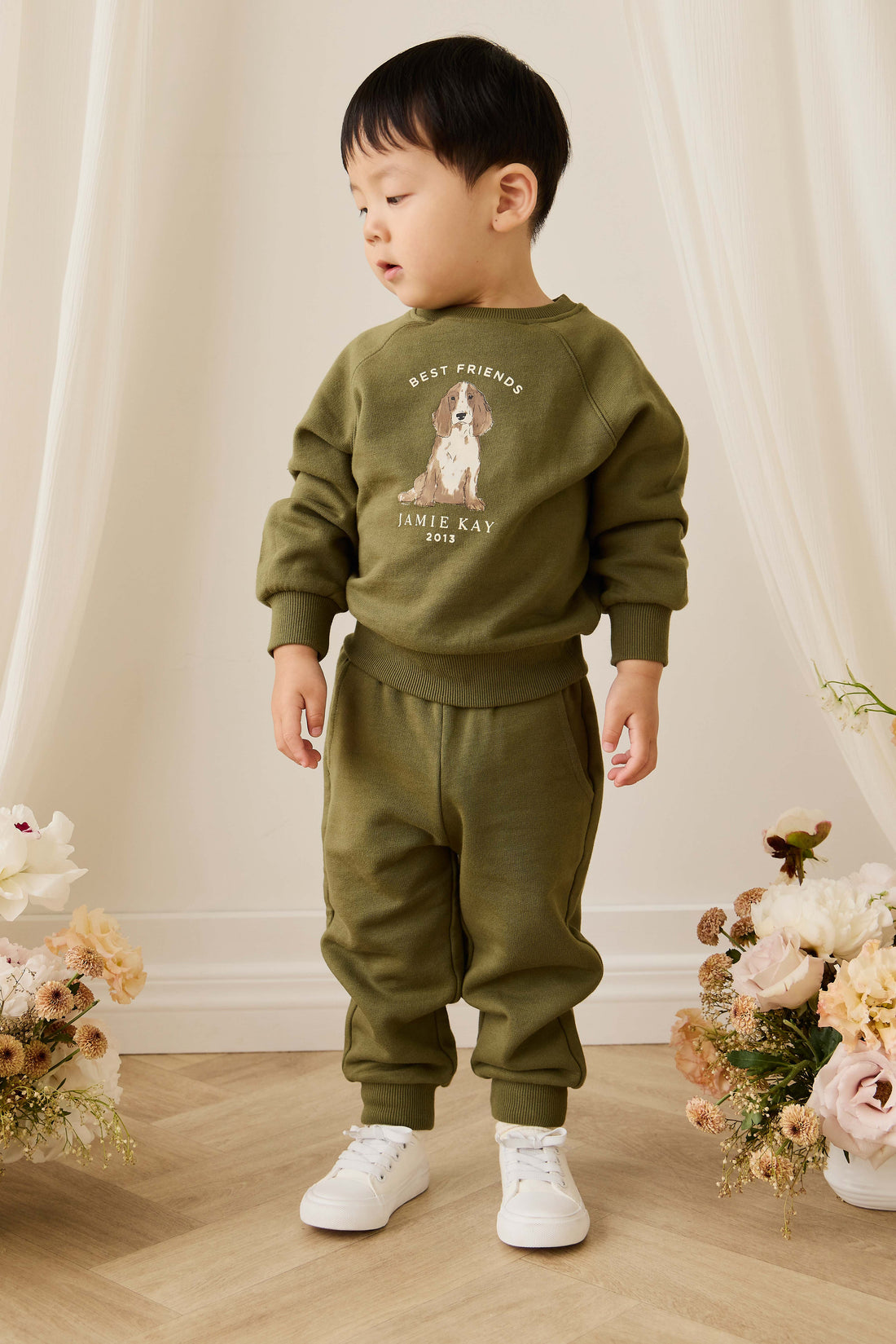 Organic Cotton Hayes Sweatshirt - Sicilian Olive Best Friends Childrens Sweatshirt from Jamie Kay USA