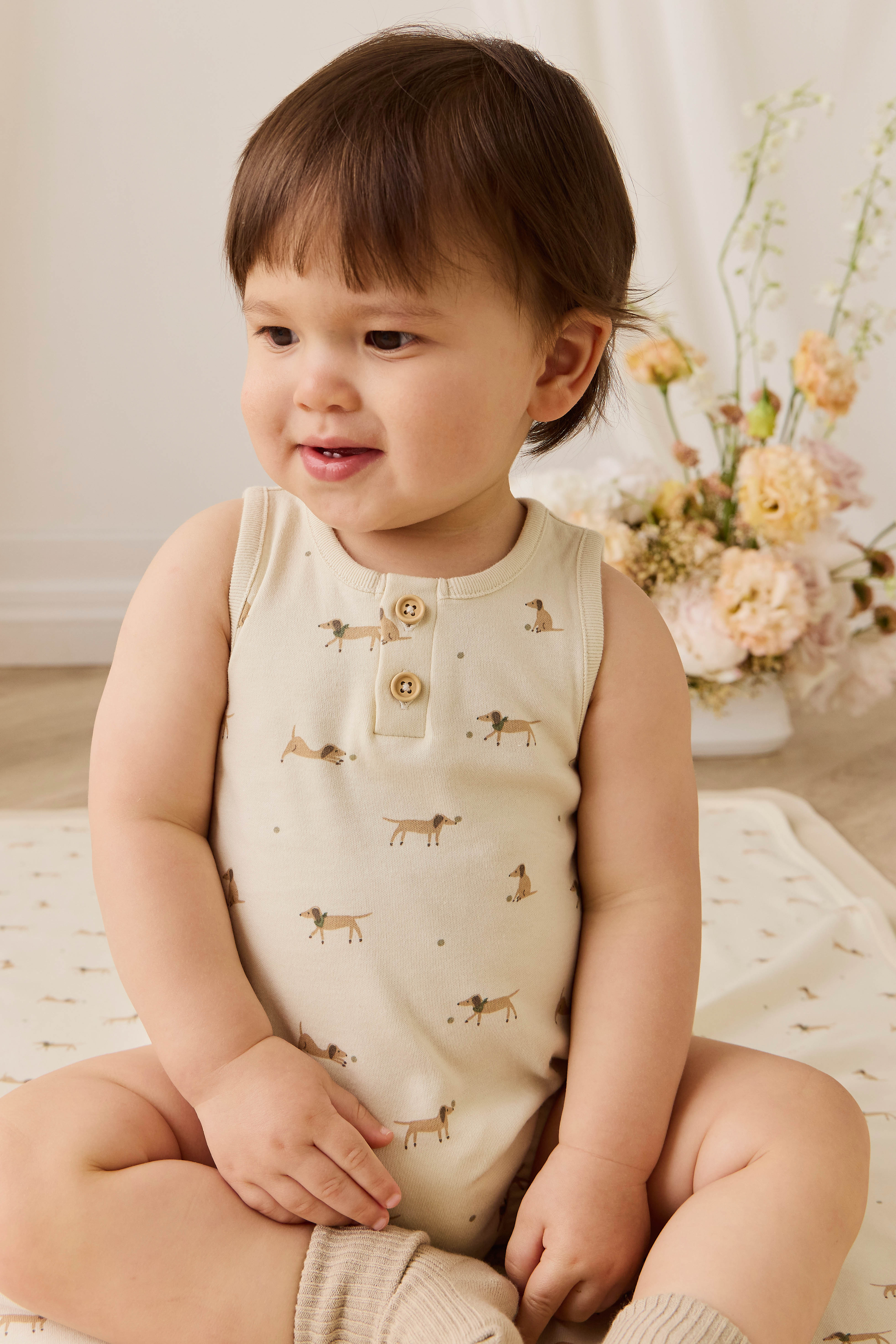 Organic Cotton Archie Playsuit - Play Ball Cassava – Jamie Kay USA