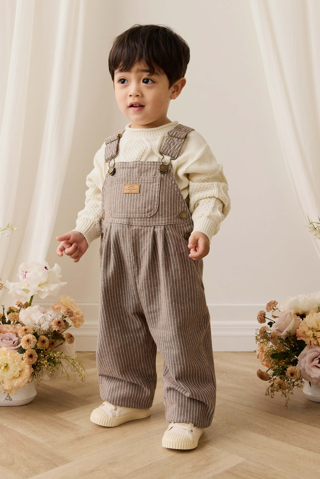 Blair Overall - Mini Pinstripe Cassava / Iroko Childrens Overall from Jamie Kay USA