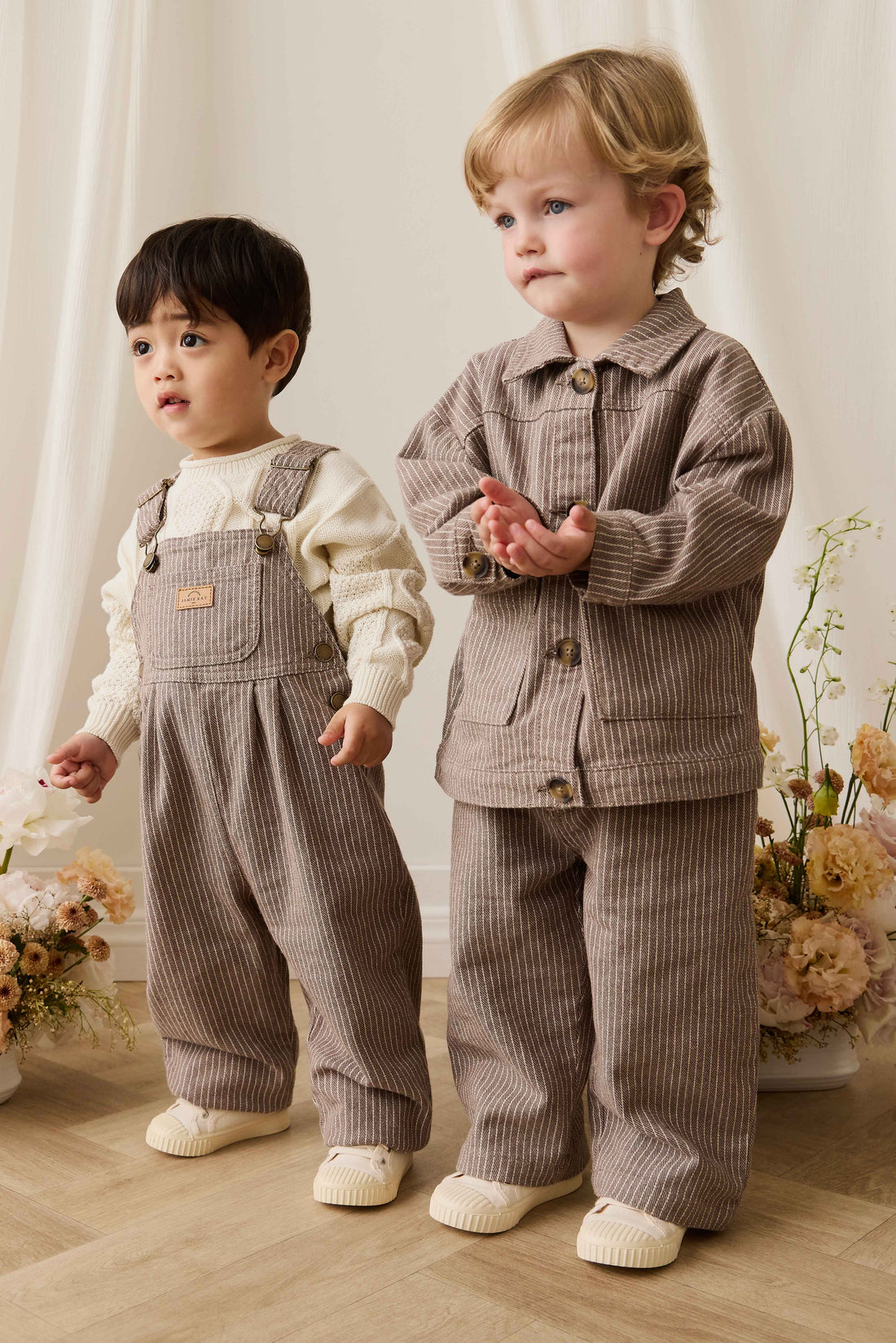 Abel Pant - Mini Pinstripe Cassava / Iroko Childrens Pant from Jamie Kay USA