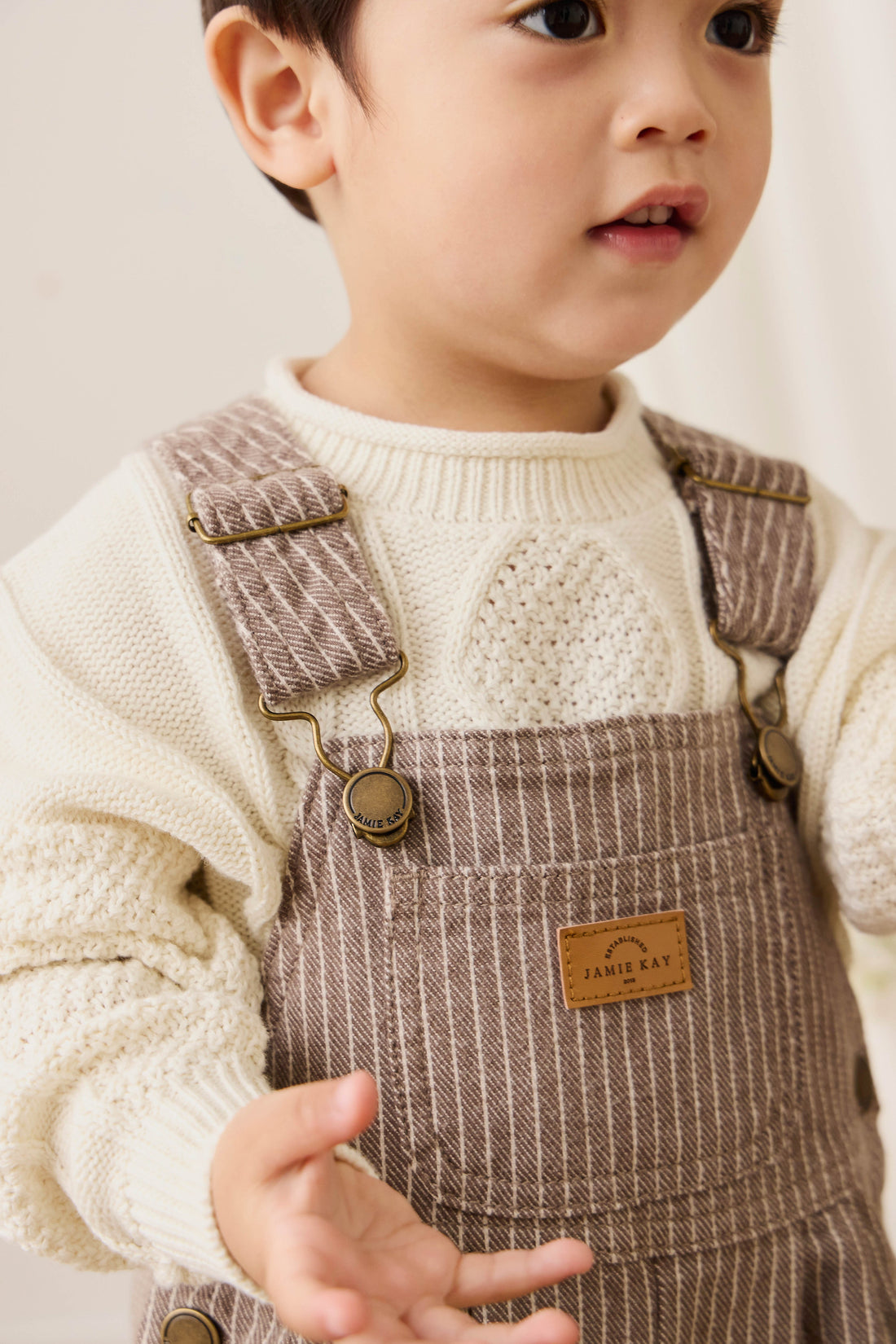 Blair Overall - Mini Pinstripe Cassava / Iroko Childrens Overall from Jamie Kay USA