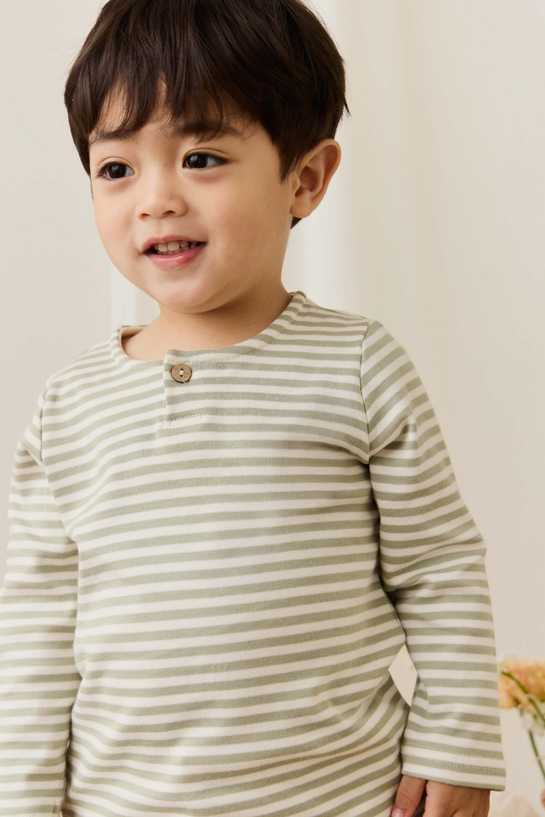 Pima Cotton Shae Top - Narrow Stripe Lichen / Cloud Childrens Top from Jamie Kay USA