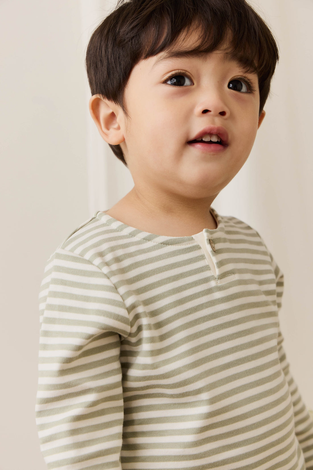 Pima Cotton Shae Top - Narrow Stripe Lichen / Cloud Childrens Top from Jamie Kay USA