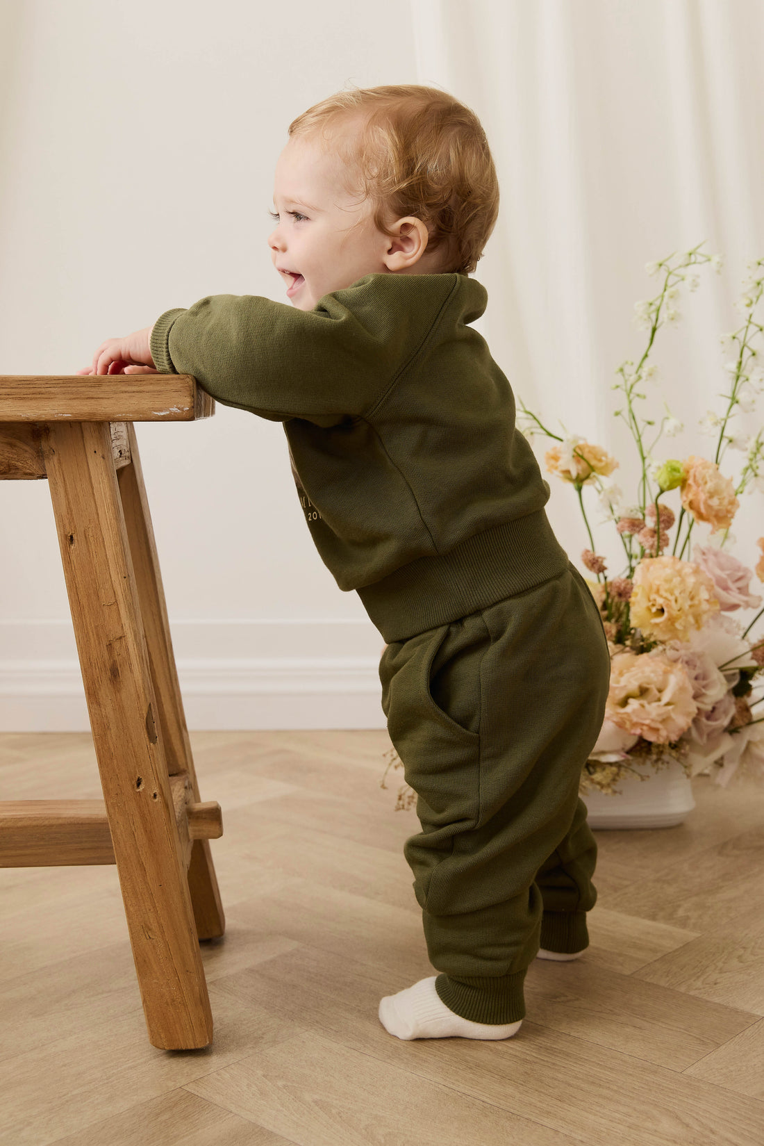 Organic Cotton Nash Track Pant - Sicilian Olive Childrens Pant from Jamie Kay USA