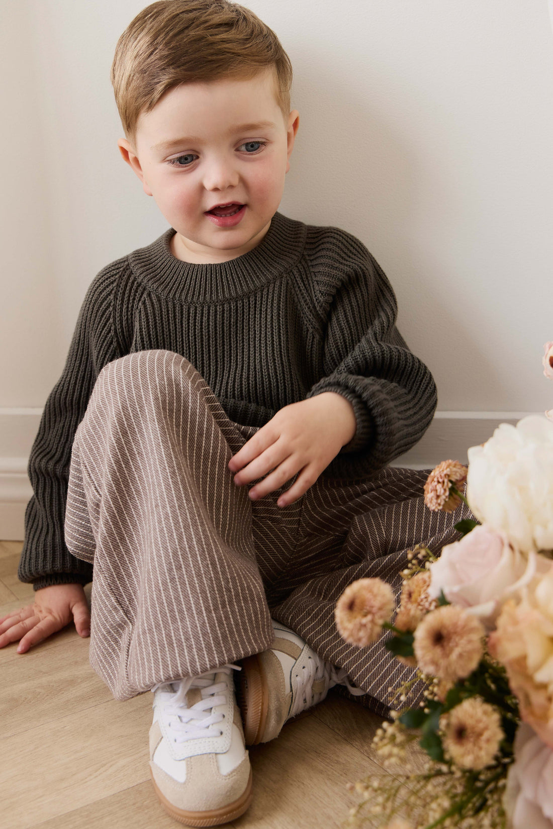 Abel Pant - Mini Pinstripe Cassava / Iroko Childrens Pant from Jamie Kay USA