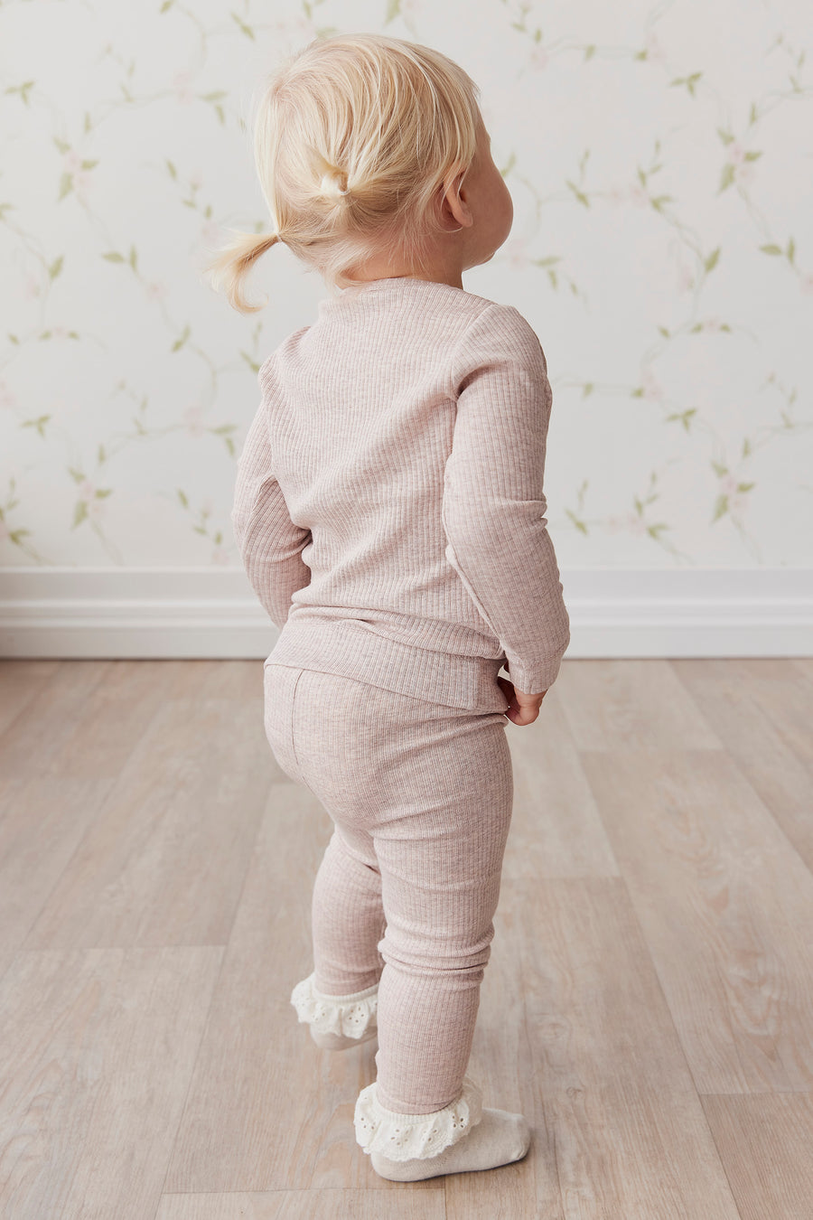 Organic Cotton Modal Long Sleeve Henley - Powder Pink Marle Childrens top from Jamie Kay USA
