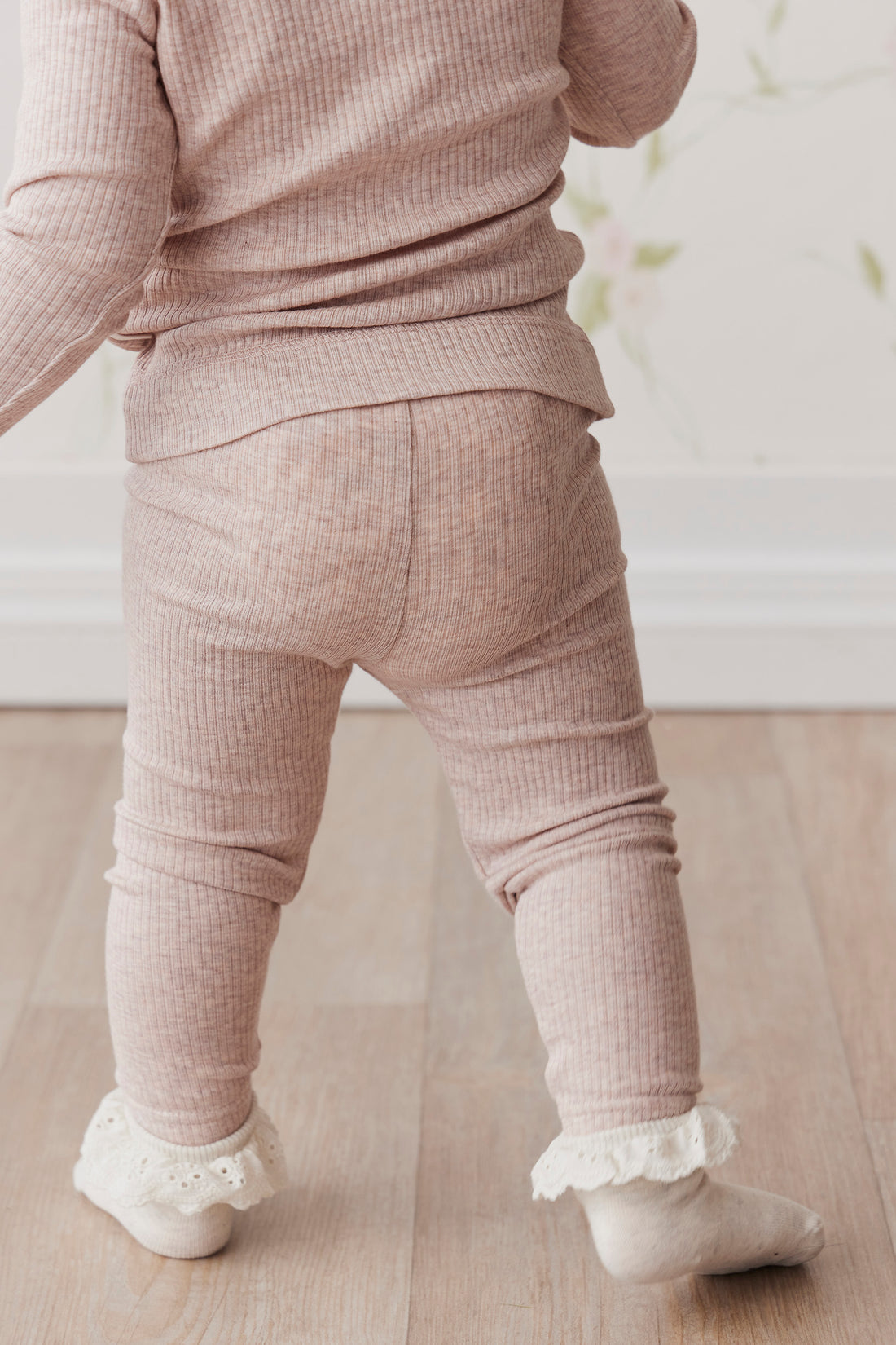 Organic Cotton Modal Elastane Legging - Powder Pink Marle Childrens Legging from Jamie Kay USA