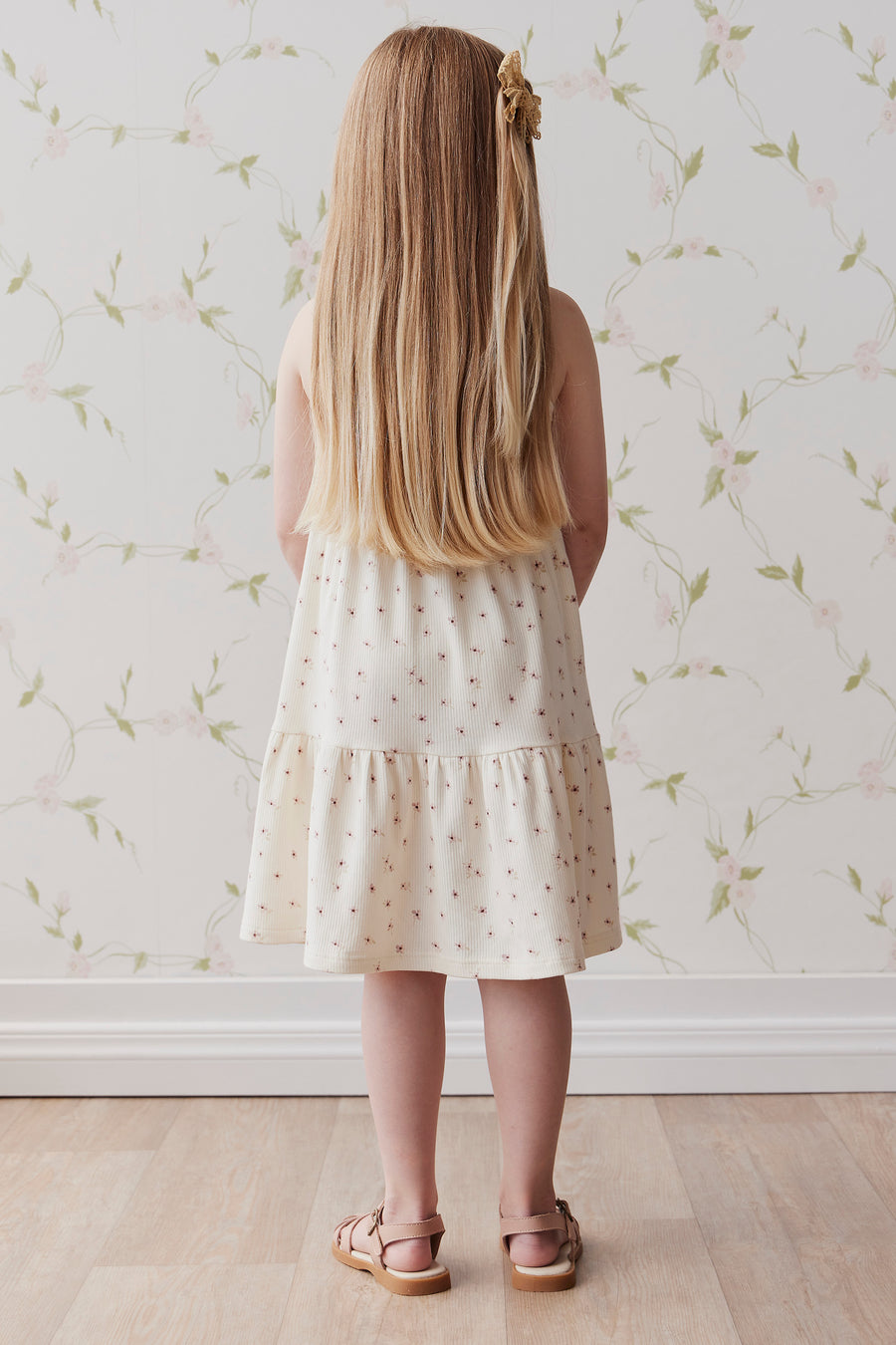 Organic Cotton Fine Rib Matilda Dress - Simple Flowers Egret Childrens Dress from Jamie Kay USA