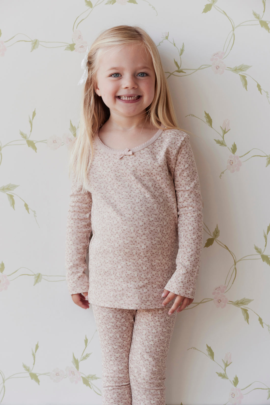 Organic Cotton Bridget Long Sleeve Top - Rosalie Field Rose Dust Childrens Top from Jamie Kay USA