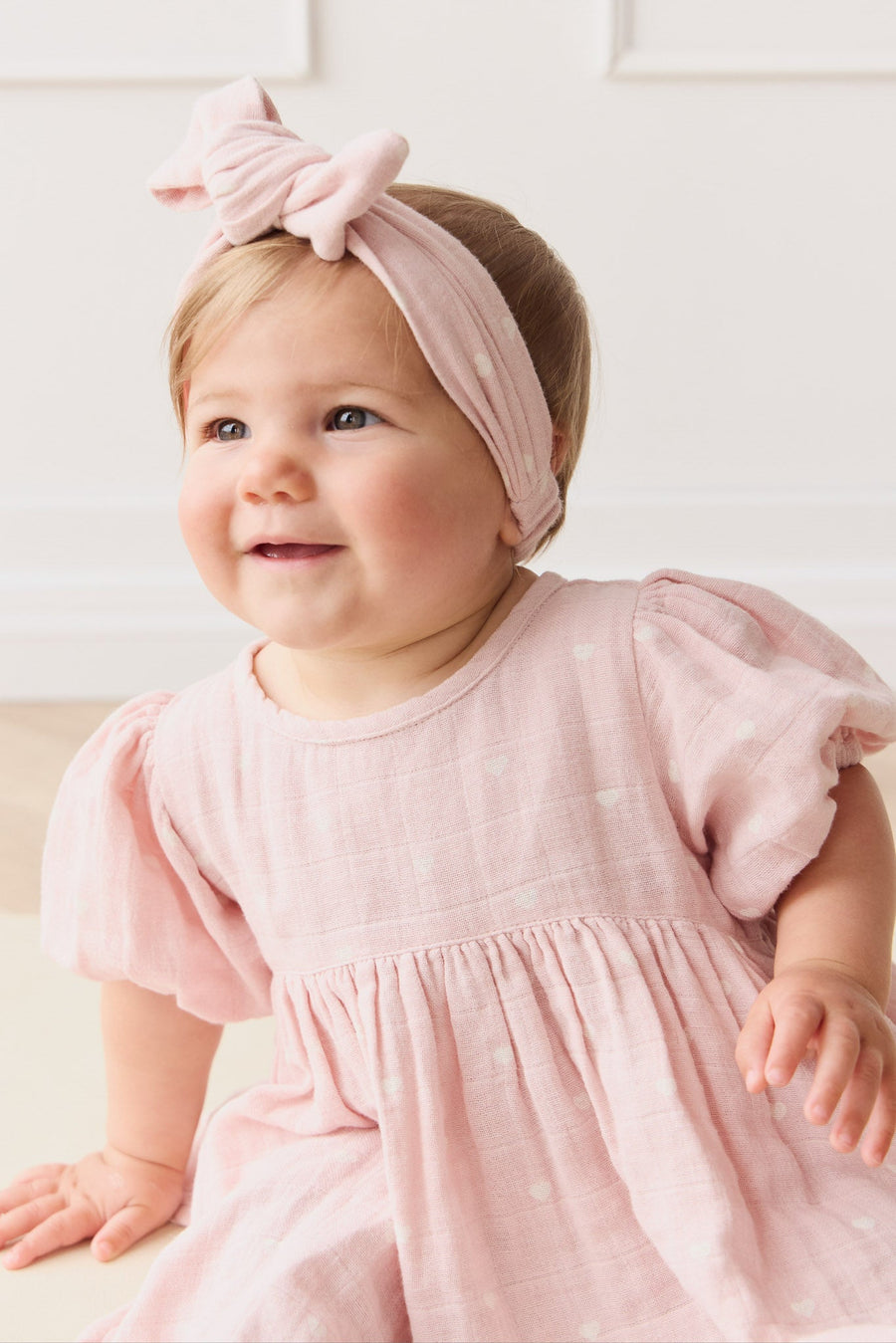 Organic Cotton Muslin Headband - Petite Heart Old Rose Childrens Headband from Jamie Kay USA