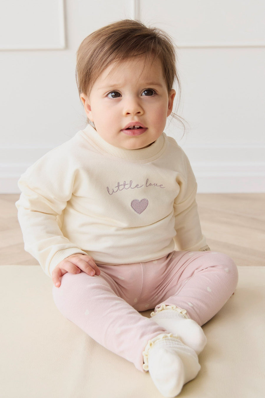 Organic Cotton Bobbie Sweatshirt - Parchment Little Love Violet Childrens Top from Jamie Kay USA