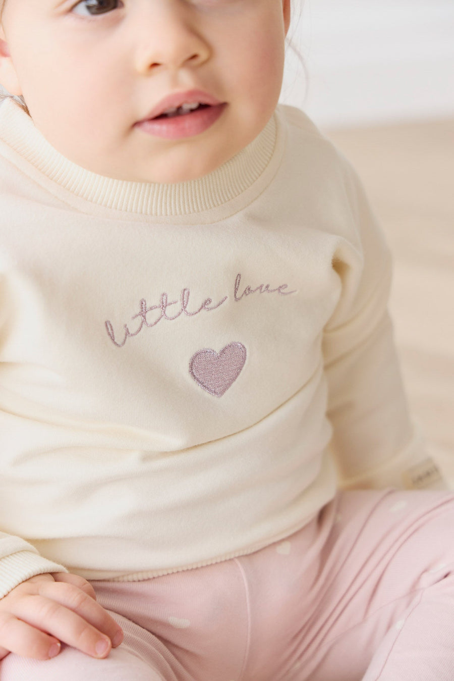 Organic Cotton Bobbie Sweatshirt - Parchment Little Love Violet Childrens Top from Jamie Kay USA