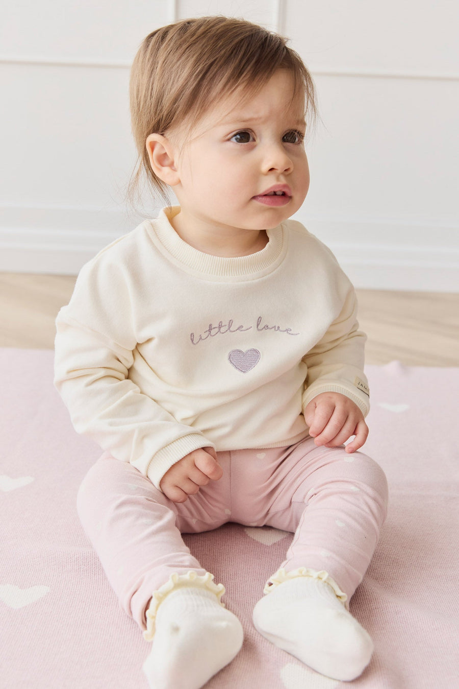 Organic Cotton Bobbie Sweatshirt - Parchment Little Love Violet Childrens Top from Jamie Kay USA