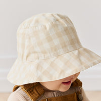 Organic Cotton Bucket Hat - Gingham Pale Khaki Childrens Hat from Jamie Kay USA