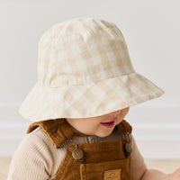 Organic Cotton Bucket Hat - Gingham Pale Khaki Childrens Hat from Jamie Kay USA