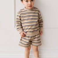 Organic Cotton Jalen Short - Raynor Stripe Pale Khaki Childrens Short from Jamie Kay USA