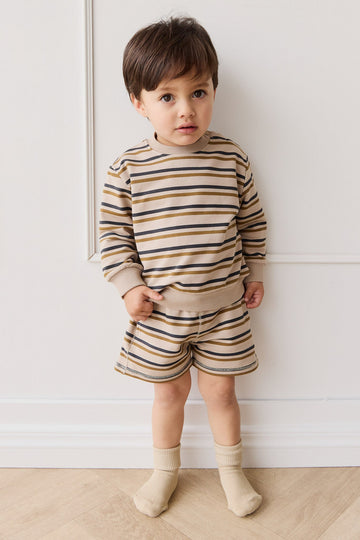 Organic Cotton Jalen Short - Raynor Stripe Pale Khaki Childrens Short from Jamie Kay USA