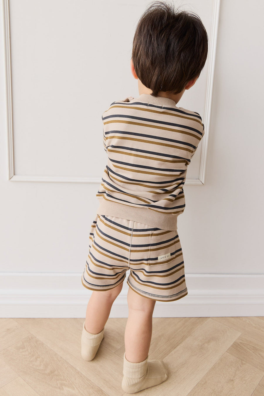 Organic Cotton Jalen Oversized Jumper - Raynor Stripe Pale Khaki Childrens Top from Jamie Kay USA