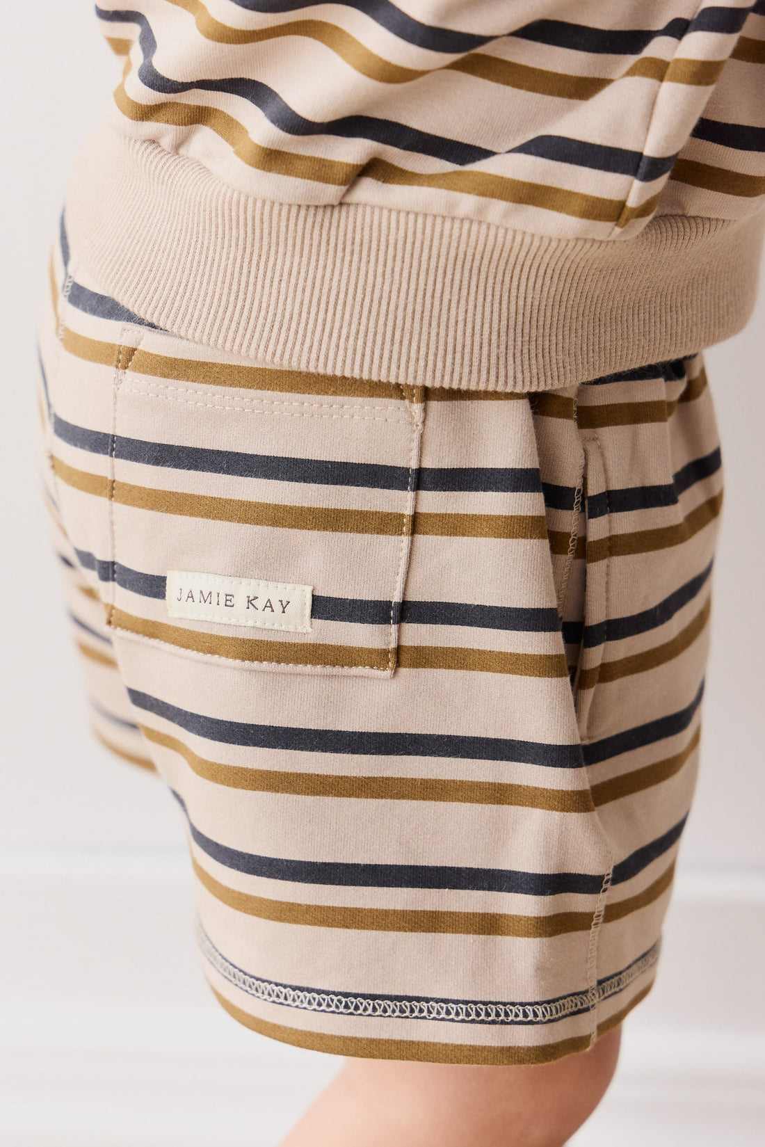 Organic Cotton Jalen Short - Raynor Stripe Pale Khaki Childrens Short from Jamie Kay USA