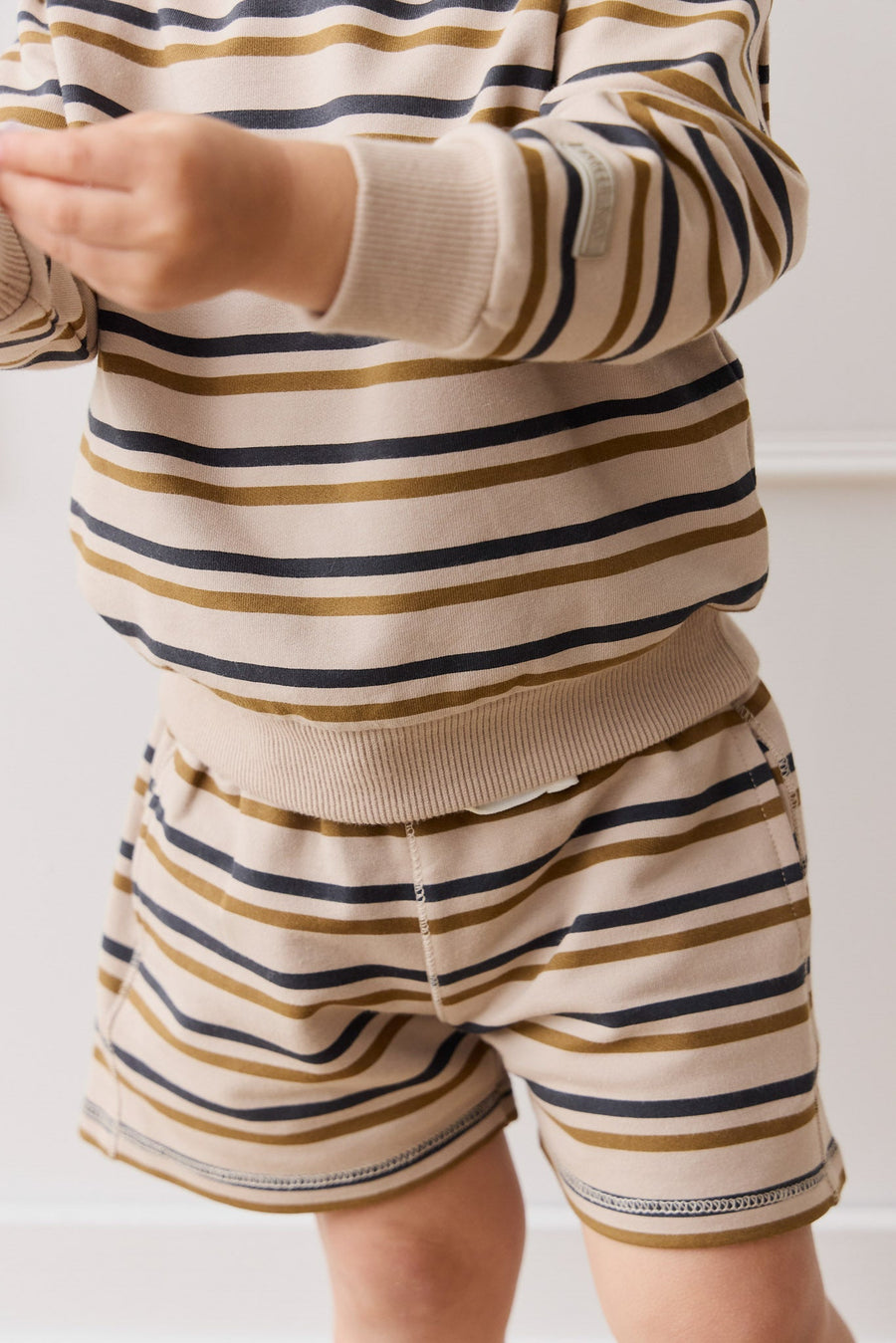 Organic Cotton Jalen Short - Raynor Stripe Pale Khaki Childrens Short from Jamie Kay USA