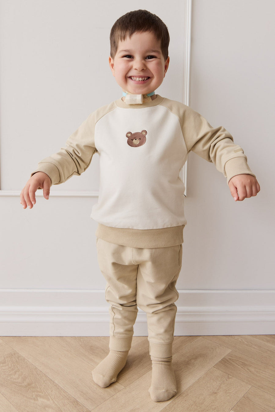 Organic Cotton Jalen Track Pant - Biscuit Childrens Pant from Jamie Kay USA