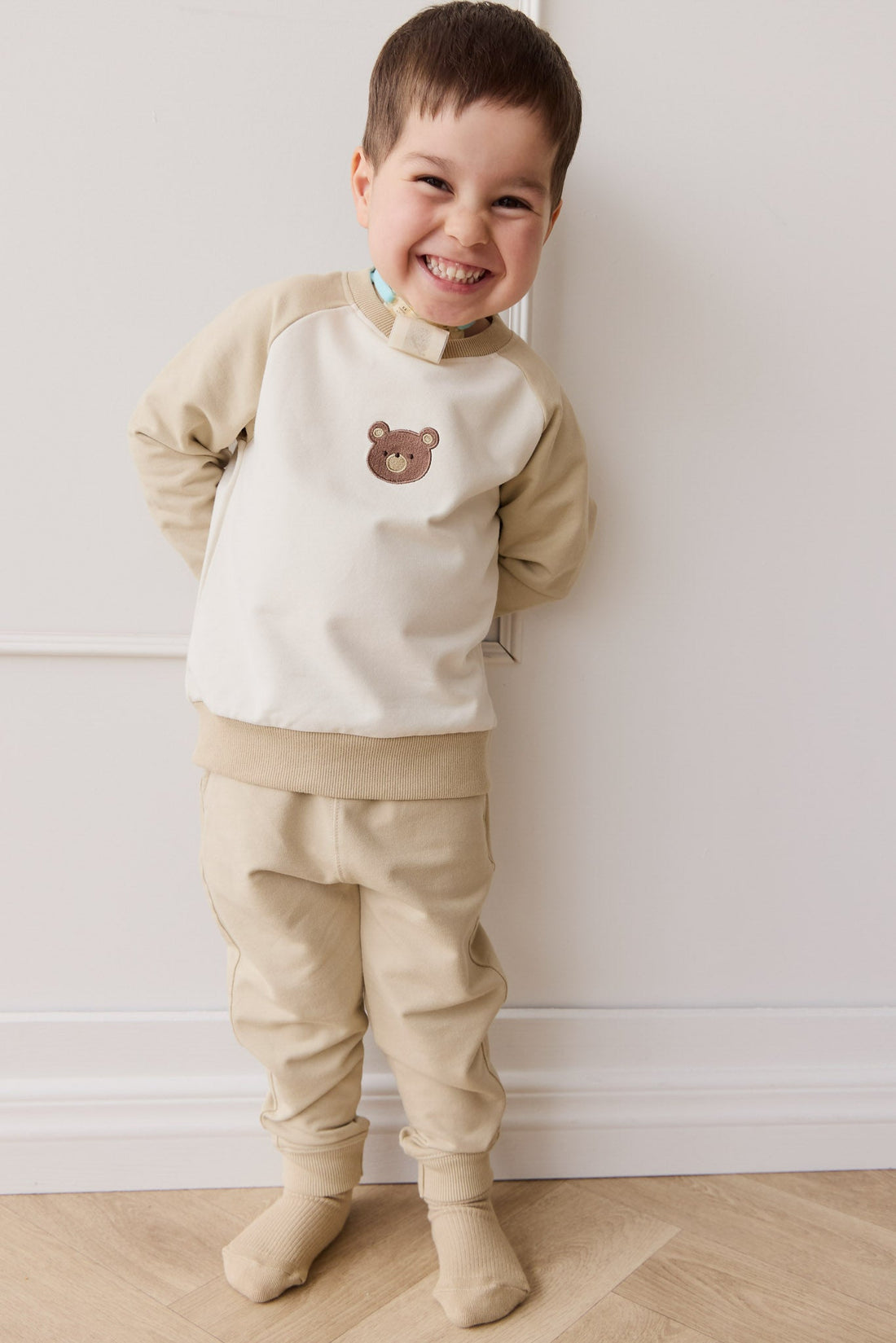 Organic Cotton Jalen Track Pant - Biscuit Childrens Pant from Jamie Kay USA