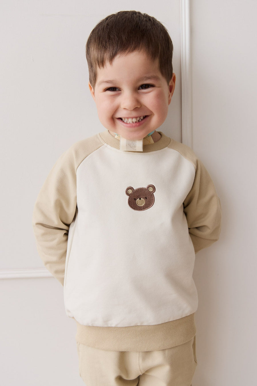 Organic Cotton Tao Sweatshirt - Biscuit/Cloud Bobbie Bear Childrens Top from Jamie Kay USA