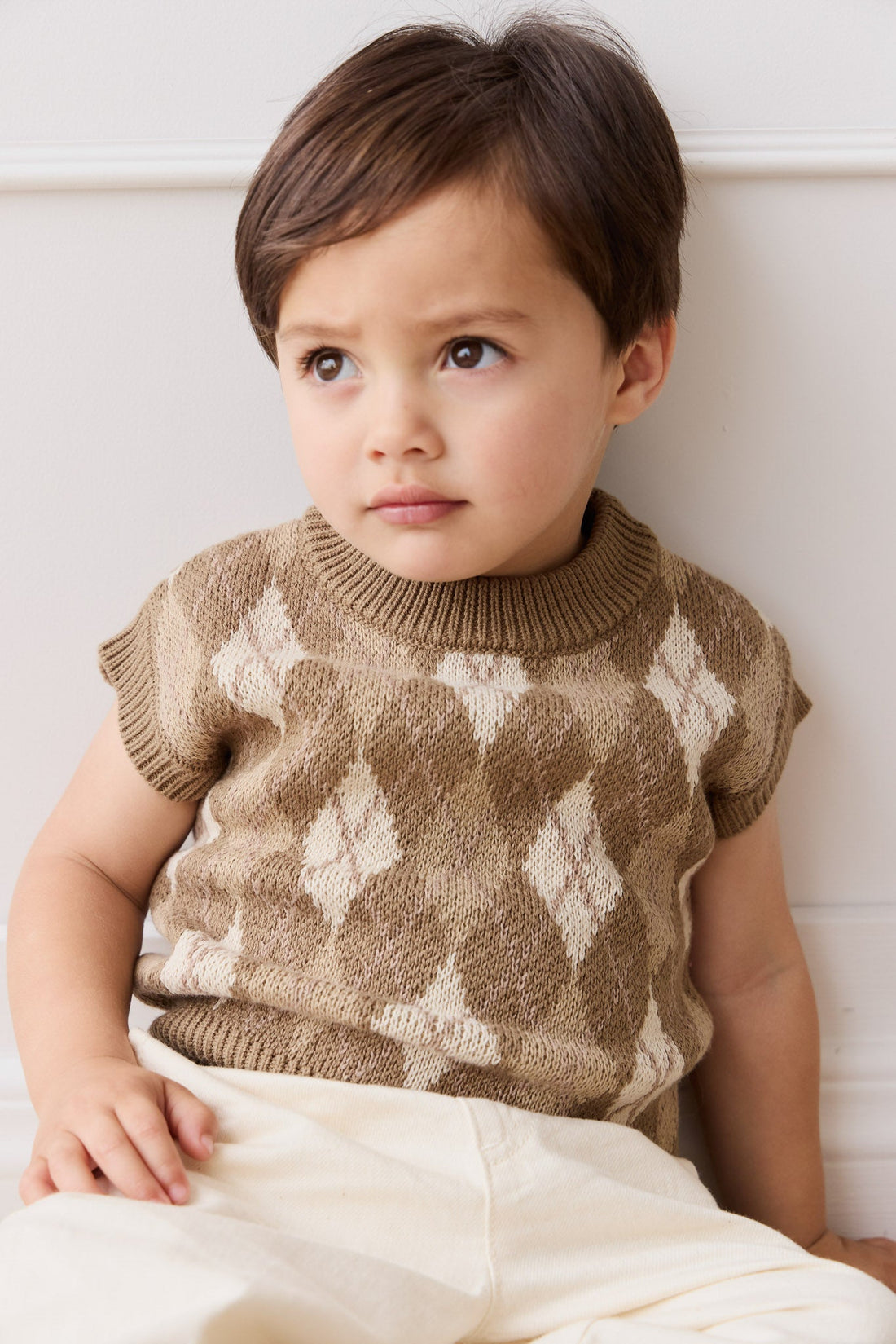 Marcus Knit Vest - Marcus Jacquard Pecan Childrens Vest from Jamie Kay USA