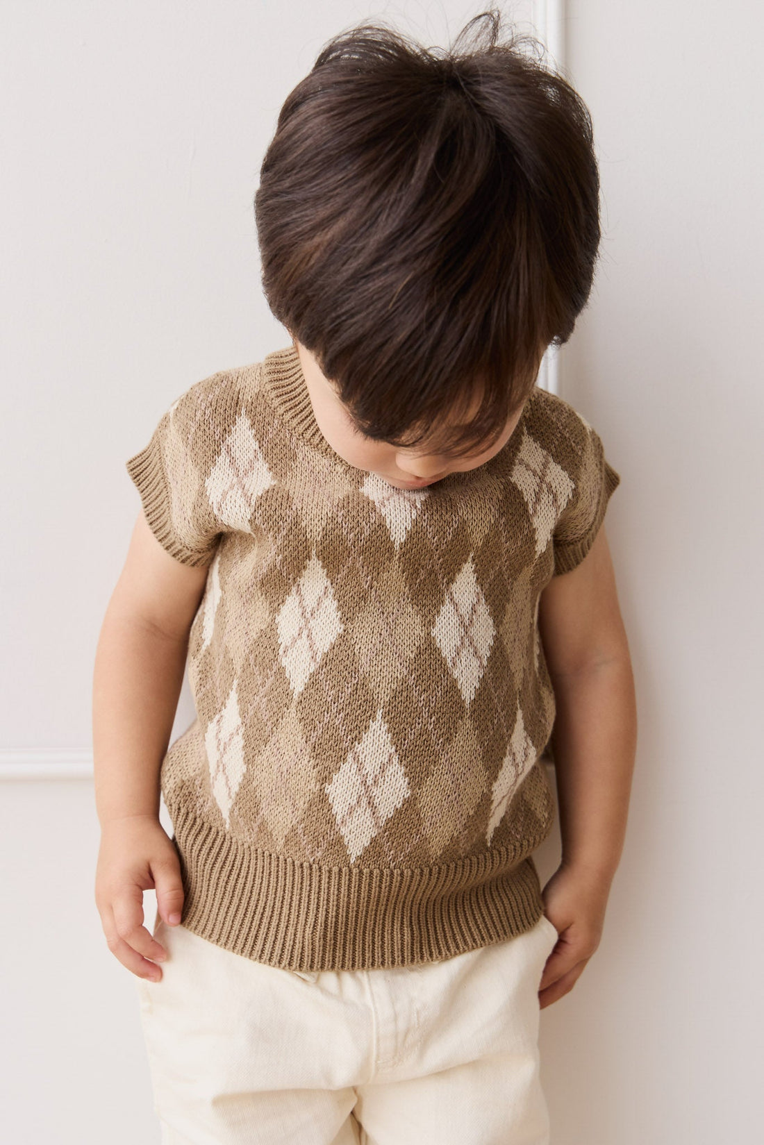 Marcus Knit Vest - Marcus Jacquard Pecan Childrens Vest from Jamie Kay USA