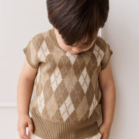 Marcus Knit Vest - Marcus Jacquard Pecan Childrens Vest from Jamie Kay USA