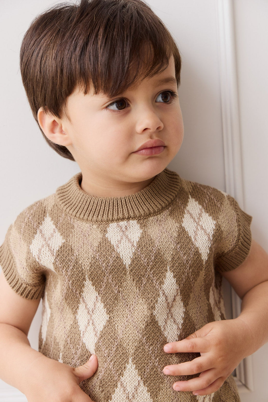 Marcus Knit Vest - Marcus Jacquard Pecan Childrens Vest from Jamie Kay USA