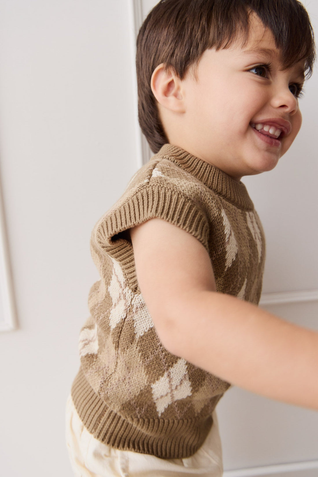 Marcus Knit Vest - Marcus Jacquard Pecan Childrens Vest from Jamie Kay USA