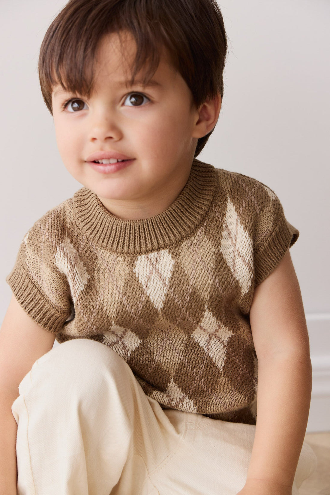 Marcus Knit Vest - Marcus Jacquard Pecan Childrens Vest from Jamie Kay USA