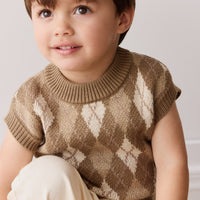 Marcus Knit Vest - Marcus Jacquard Pecan Childrens Vest from Jamie Kay USA