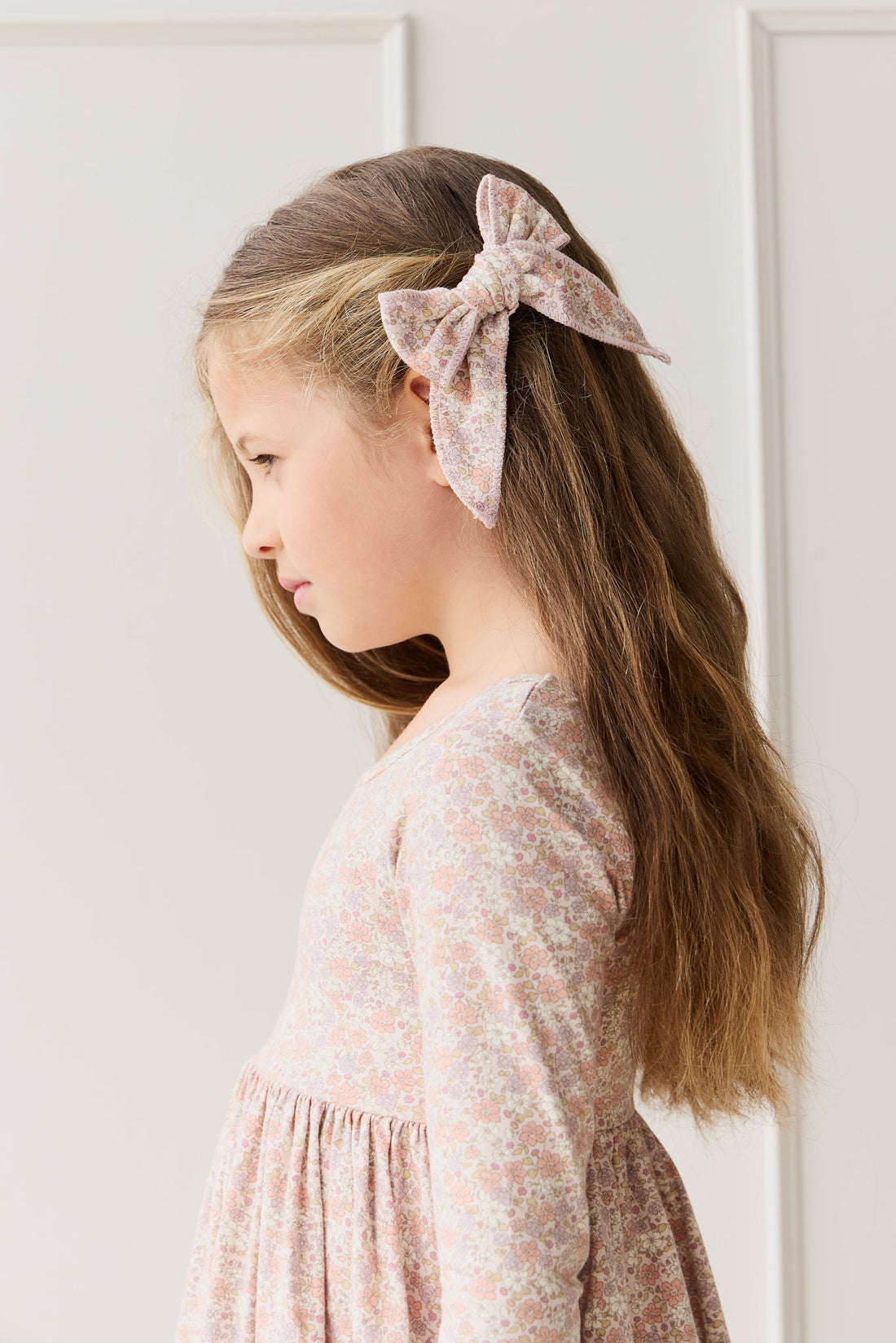 Organic Cotton Bow - Chloe Mauve Childrens Hair Bow from Jamie Kay USA