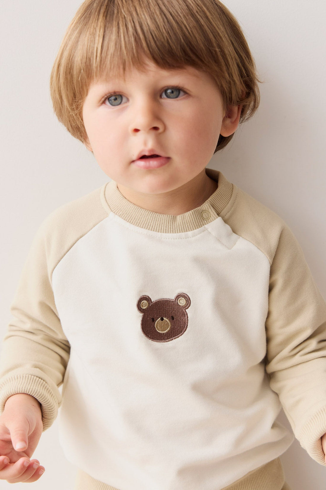 Organic Cotton Tao Sweatshirt - Biscuit/Cloud Bobbie Bear Childrens Top from Jamie Kay USA