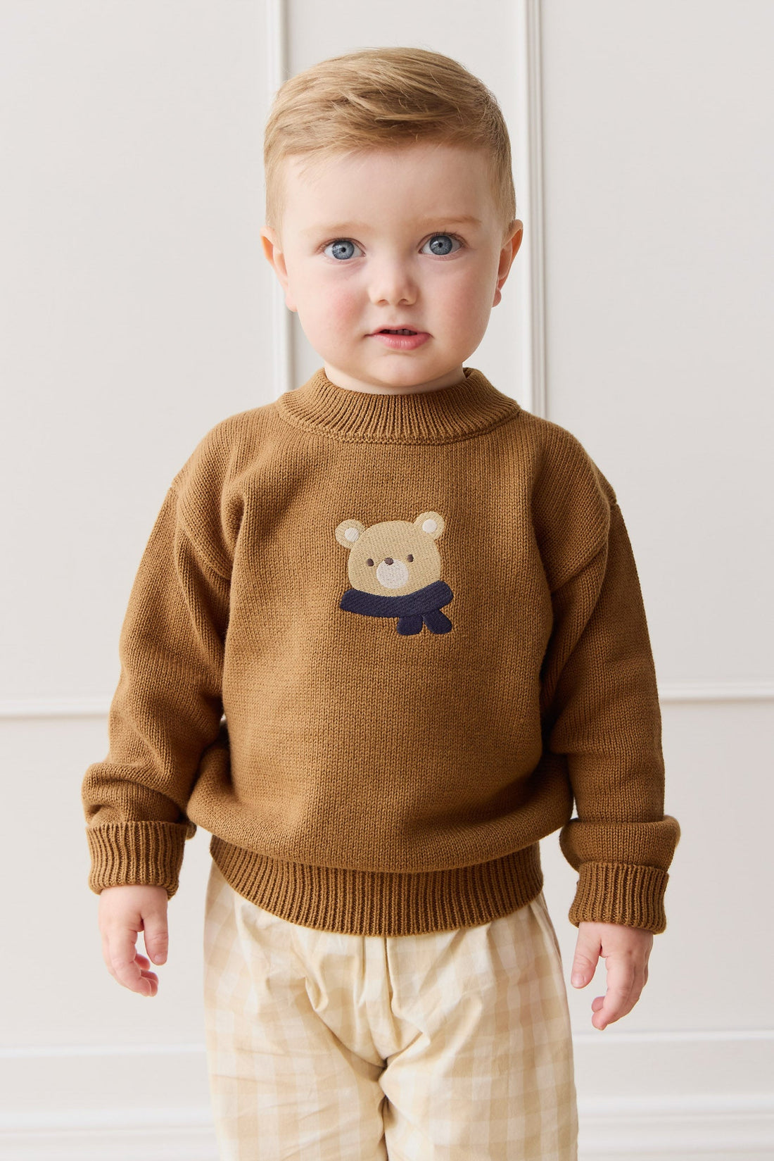 Leon Knit Jumper - Cosy Bobbie Autumn Bronze Childrens Jumper from Jamie Kay USA