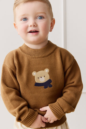 Leon Knit Jumper - Cosy Bobbie Autumn Bronze Childrens Jumper from Jamie Kay USA