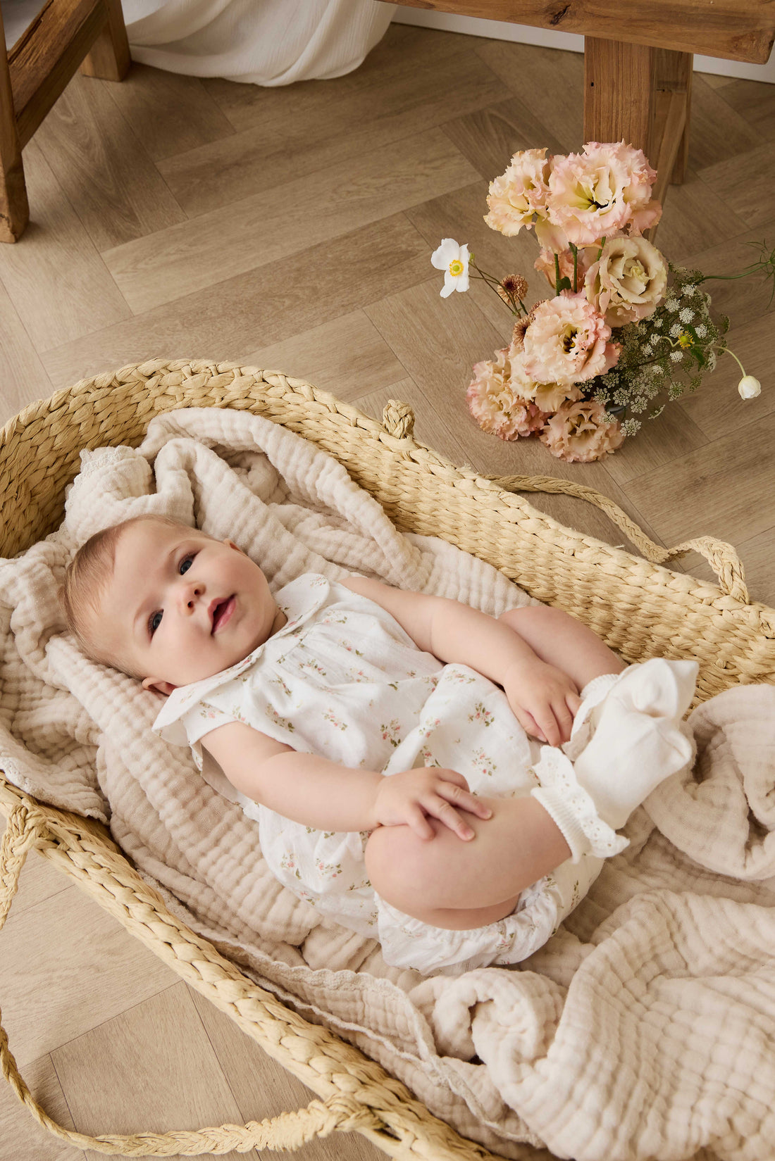 Organic Cotton Brynlee Playsuit - Josepha Egret Childrens Playsuit from Jamie Kay USA