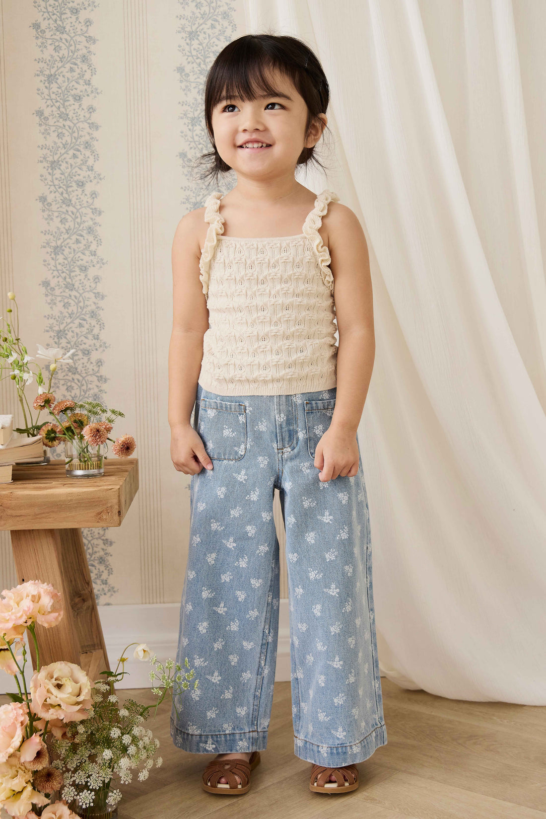 Theodora Pant - Tully Floral Denim Childrens Pant from Jamie Kay USA
