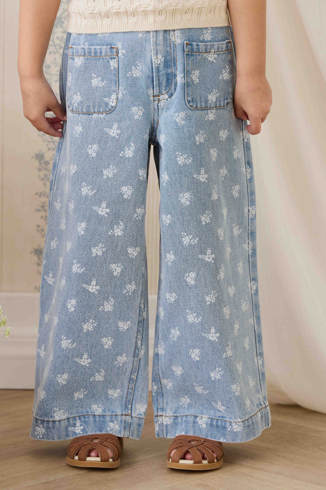 Theodora Pant - Tully Floral Denim Childrens Pant from Jamie Kay USA