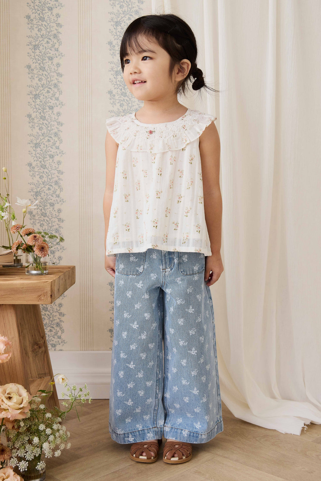 Theodora Pant - Tully Floral Denim Childrens Pant from Jamie Kay USA