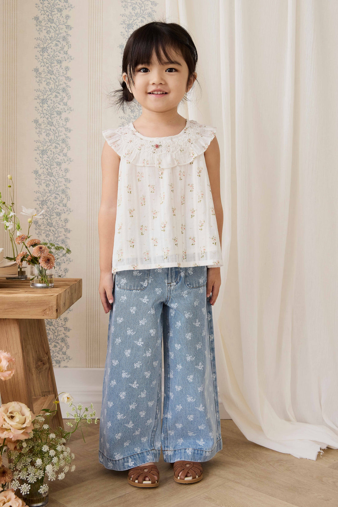 Theodora Pant - Tully Floral Denim Childrens Pant from Jamie Kay USA
