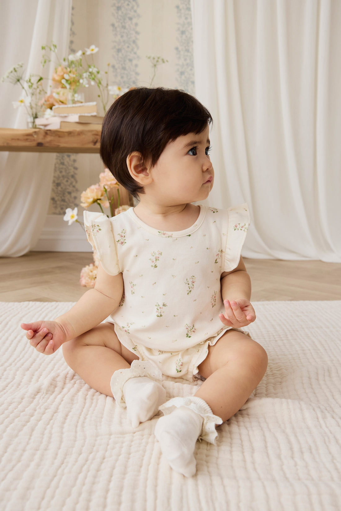 Organic Cotton Adrienne Playsuit - Josepha Egret Small Childrens Playsuit from Jamie Kay USA