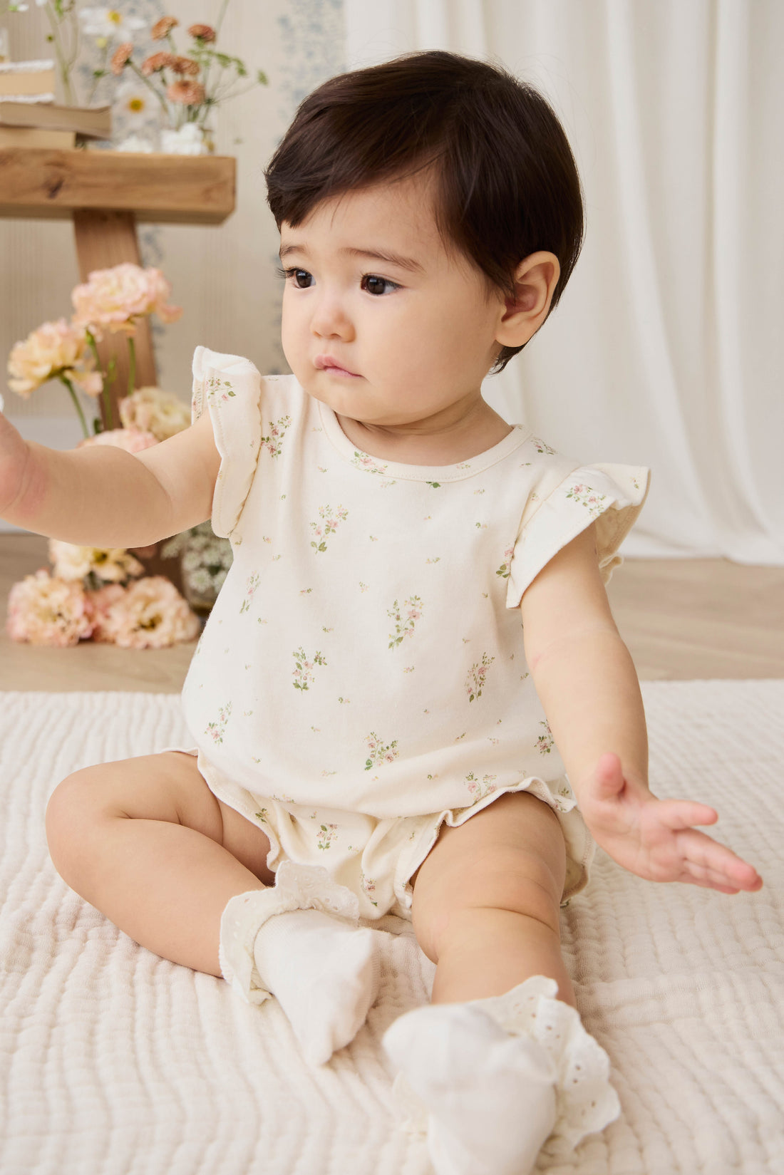 Organic Cotton Adrienne Playsuit - Josepha Egret Small Childrens Playsuit from Jamie Kay USA