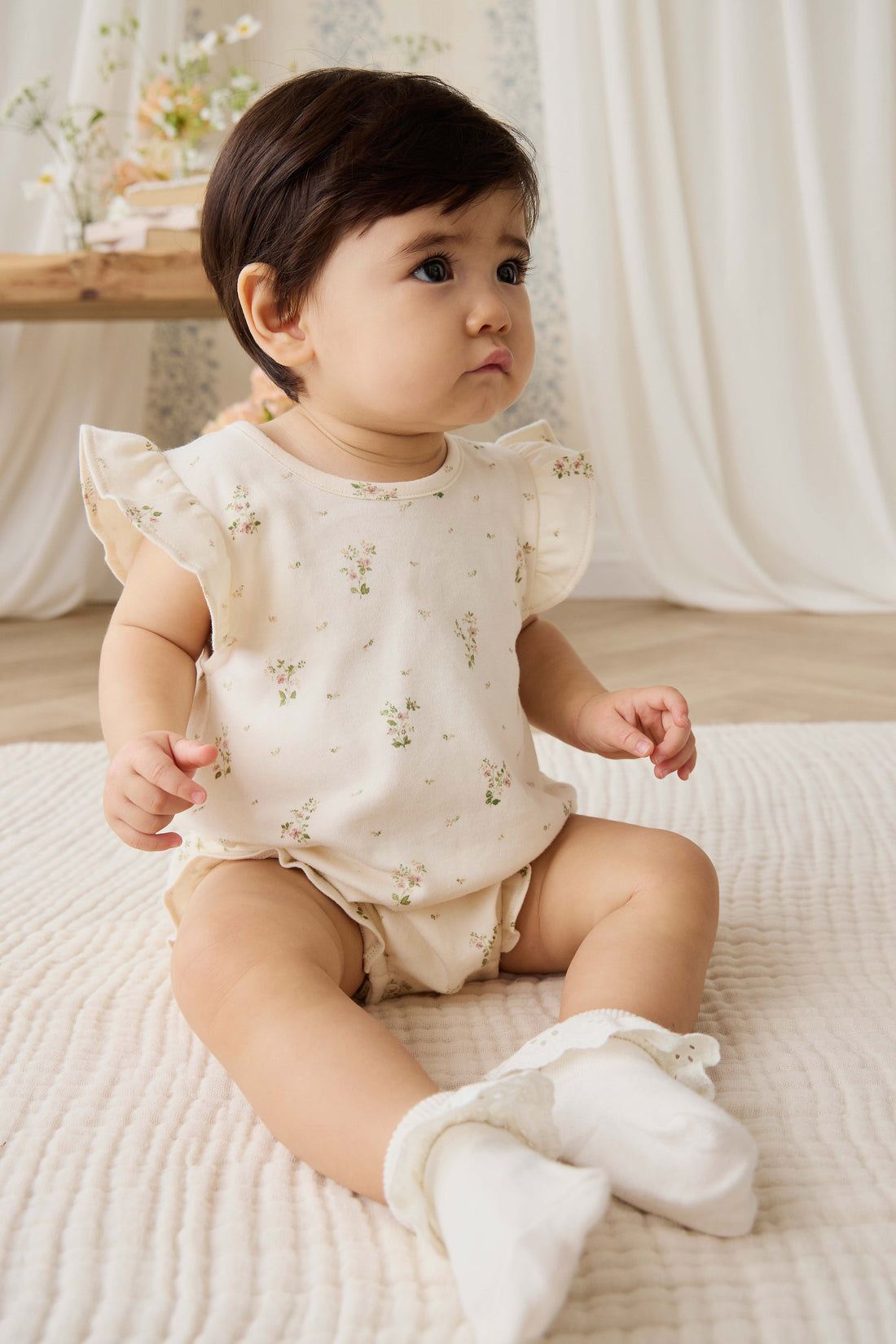 Organic Cotton Adrienne Playsuit - Josepha Egret Small Childrens Playsuit from Jamie Kay USA