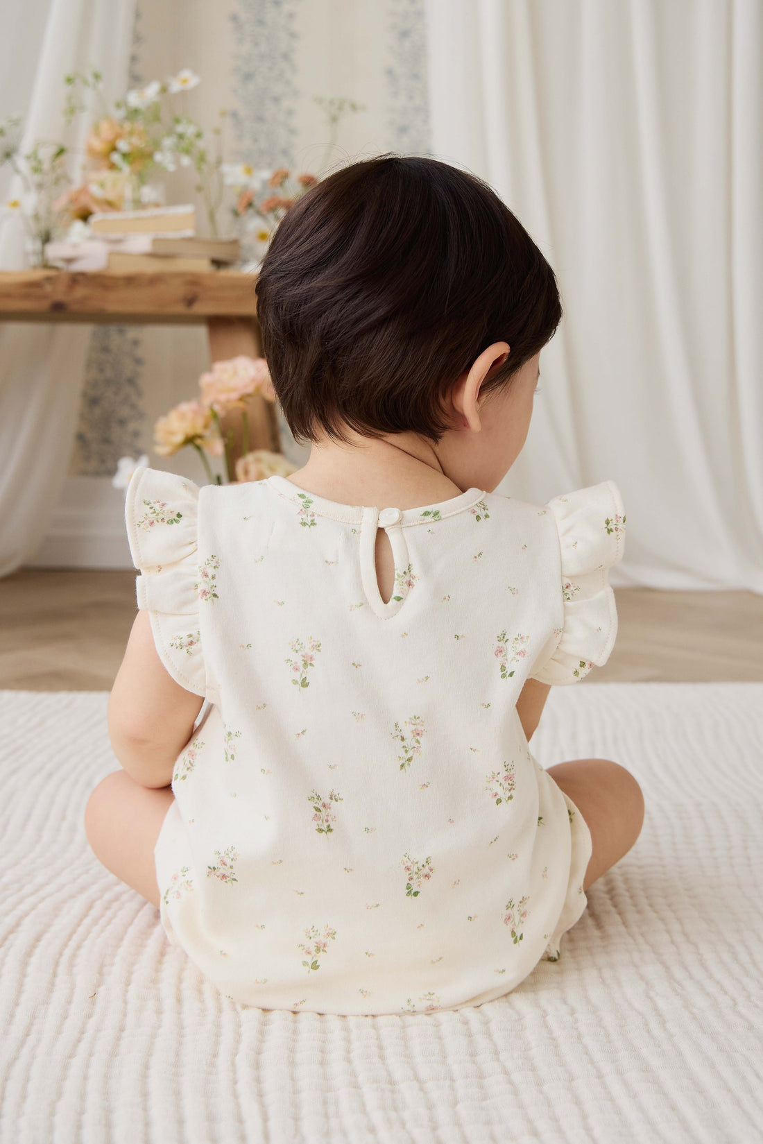 Organic Cotton Adrienne Playsuit - Josepha Egret Small Childrens Playsuit from Jamie Kay USA
