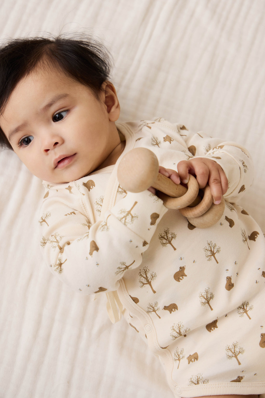 Organic Cotton Ames Wrap Long Sleeve Bodysuit - Honey Bear Cloud Childrens Bodysuit from Jamie Kay USA